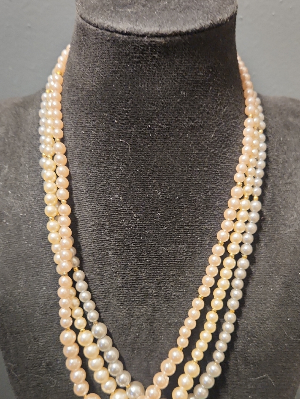 Classic Multi-Strand Pearl Necklace in Cream White & Gray